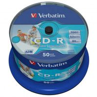 CD-R Verbatim 700 80 min AZO Wide Inkjet Printable 50 ks