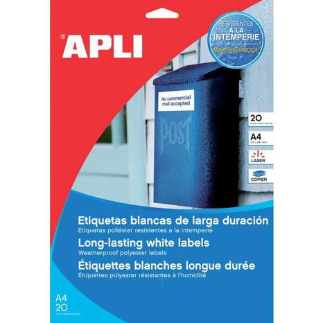 Etikety APLI polyesterové 210x297mm biele