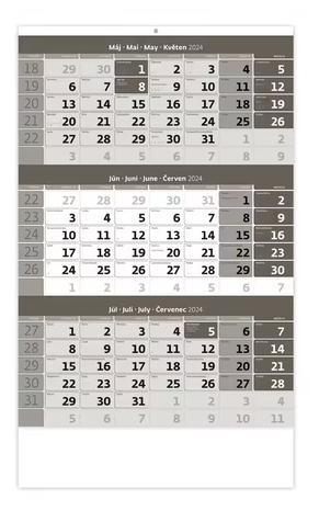 DOPREDAJ Kalendár nástenný 3-mesačný šedý s menným kalendáriom 2024
