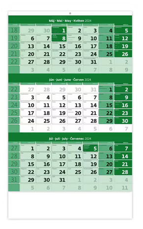 DOPREDAJ Kalendár nástenný 3-mesačný zelený s menným kalendáriom 2024
