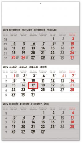 DOPREDAJ Kalendár nástenný 3-mesačný štandard šedý so slovenskými menami 2024 29,5 × 43 cm